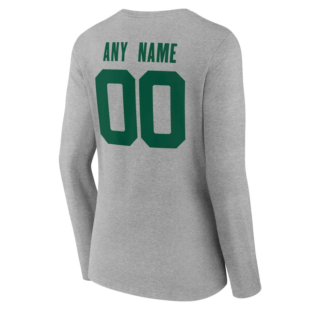 New York Jets Women's Team Authentic Personalized Name & Number Long Sleeve V-Neck T-Shirt Gray - NFL