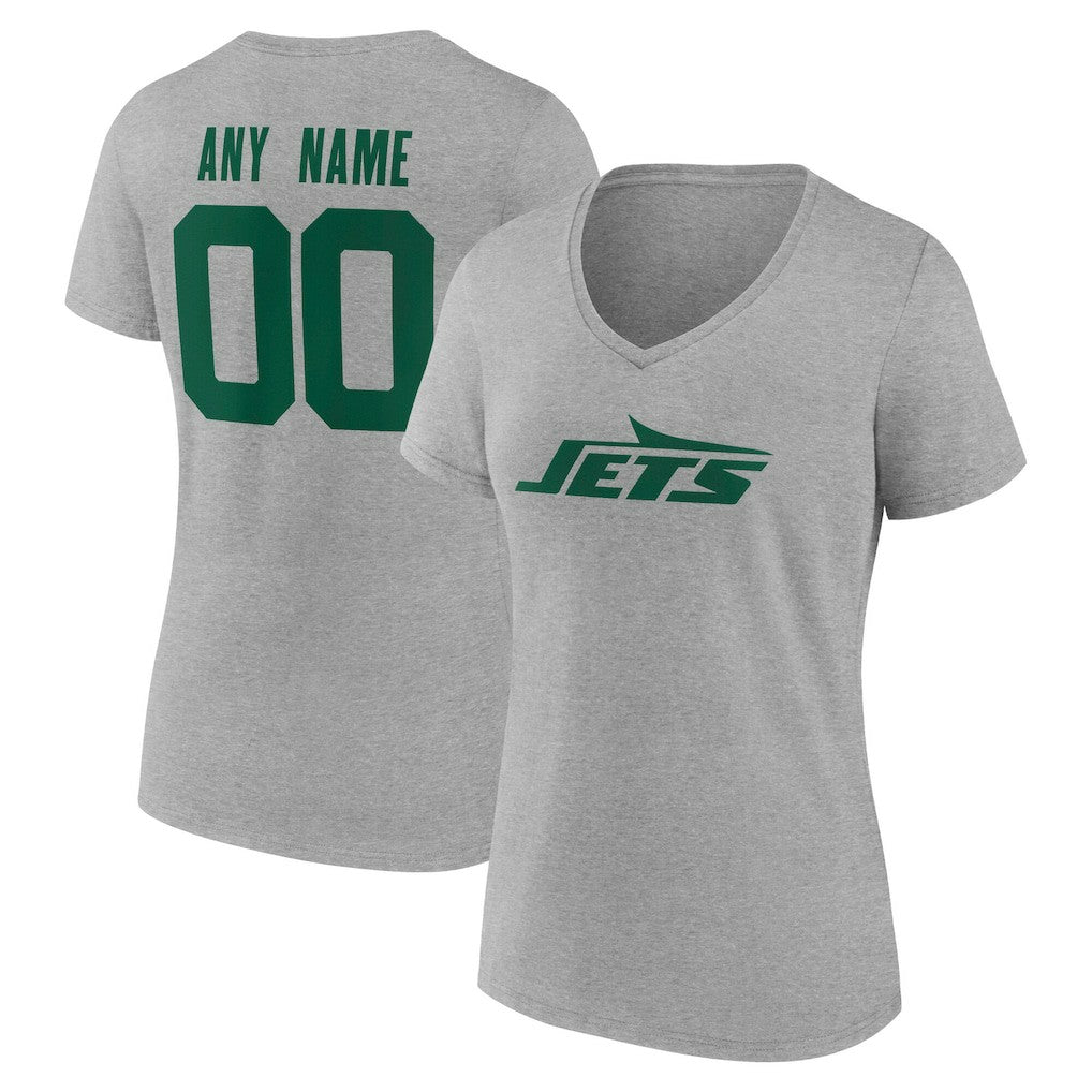 New York Jets Women's Team Authentic Personalized Name & Number V-Neck T-Shirt Gray - NFL
