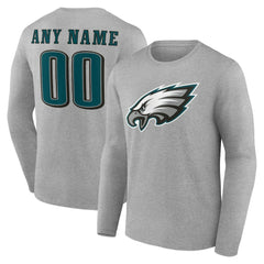 Philadelphia Eagles Team Authentic Personalized Name & Number Long Sleeve T-Shirt Gray - NFL