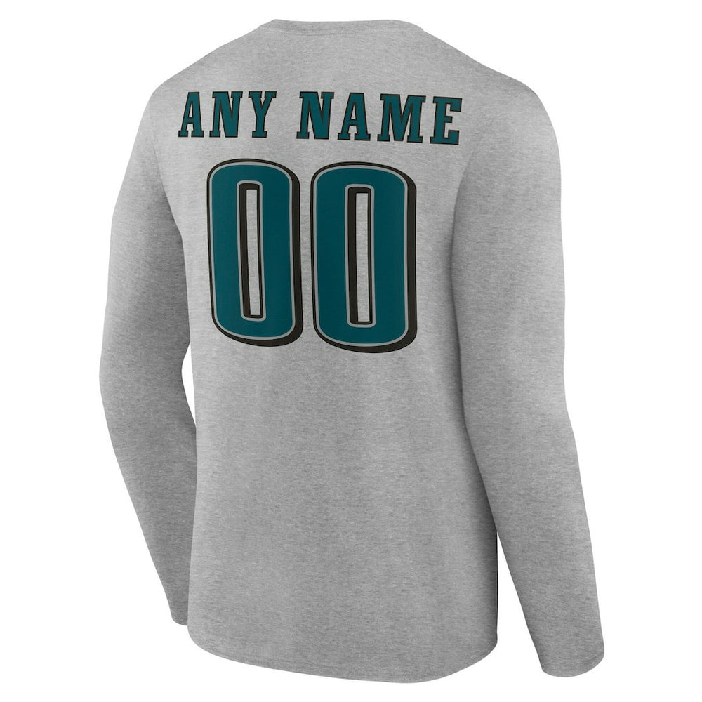 Philadelphia Eagles Team Authentic Personalized Name & Number Long Sleeve T-Shirt Gray - NFL