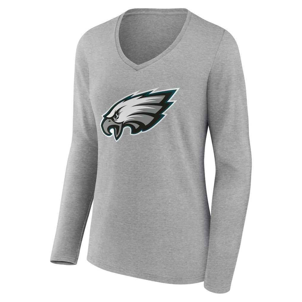 Philadelphia Eagles Women's Team Authentic Personalized Name & Number Long Sleeve V-Neck T-Shirt Gray - NFL