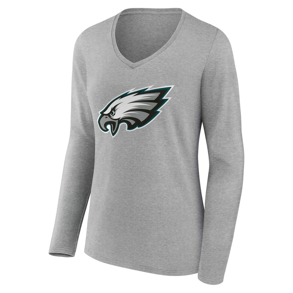 Philadelphia Eagles Women's Team Authentic Personalized Name & Number Long Sleeve V-Neck T-Shirt Gray - NFL