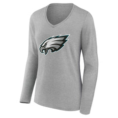 Philadelphia Eagles Women's Team Authentic Personalized Name & Number Long Sleeve V-Neck T-Shirt Gray - NFL