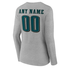 Philadelphia Eagles Women's Team Authentic Personalized Name & Number Long Sleeve V-Neck T-Shirt Gray - NFL