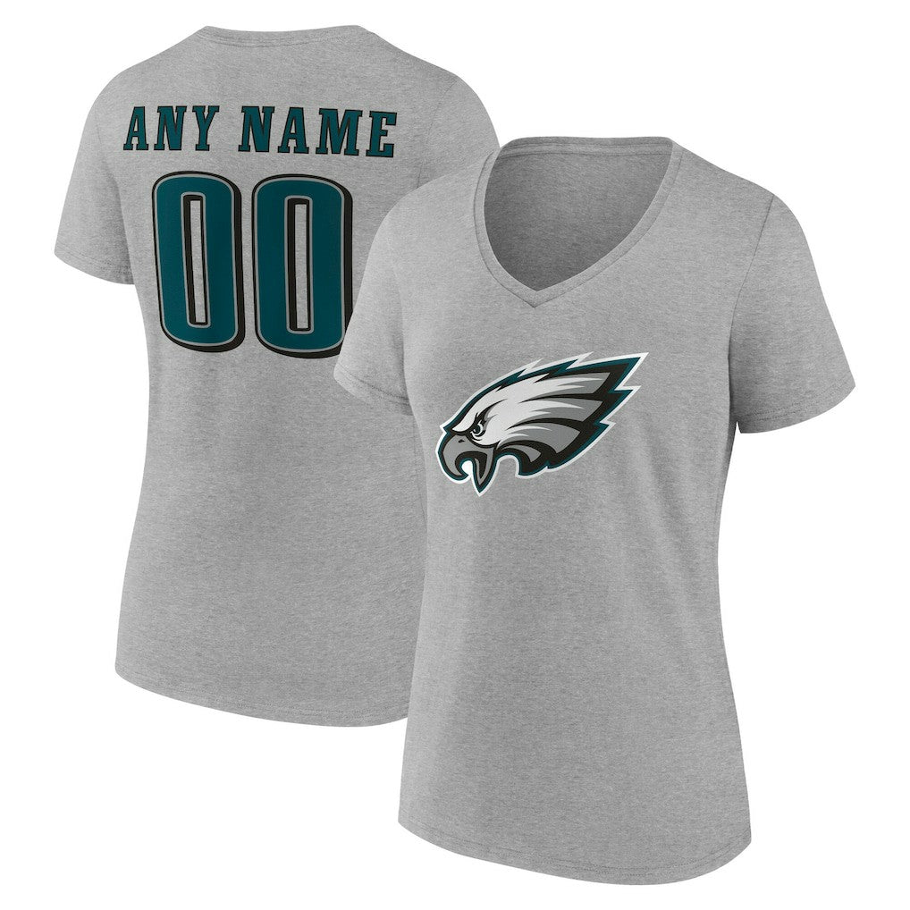 Philadelphia Eagles Women's Team Authentic Personalized Name & Number V-Neck T-Shirt Gray - NFL