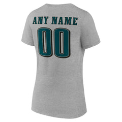 Philadelphia Eagles Women's Team Authentic Personalized Name & Number V-Neck T-Shirt Gray - NFL
