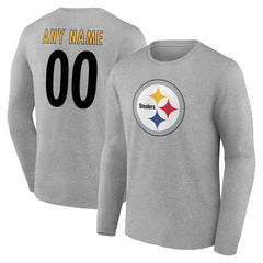 Pittsburgh Steelers Team Authentic Personalized Name & Number Long Sleeve T-Shirt Gray - NFL