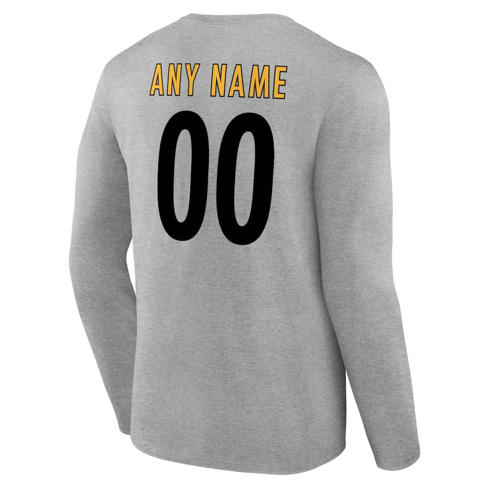 Pittsburgh Steelers Team Authentic Personalized Name & Number Long Sleeve T-Shirt Gray - NFL