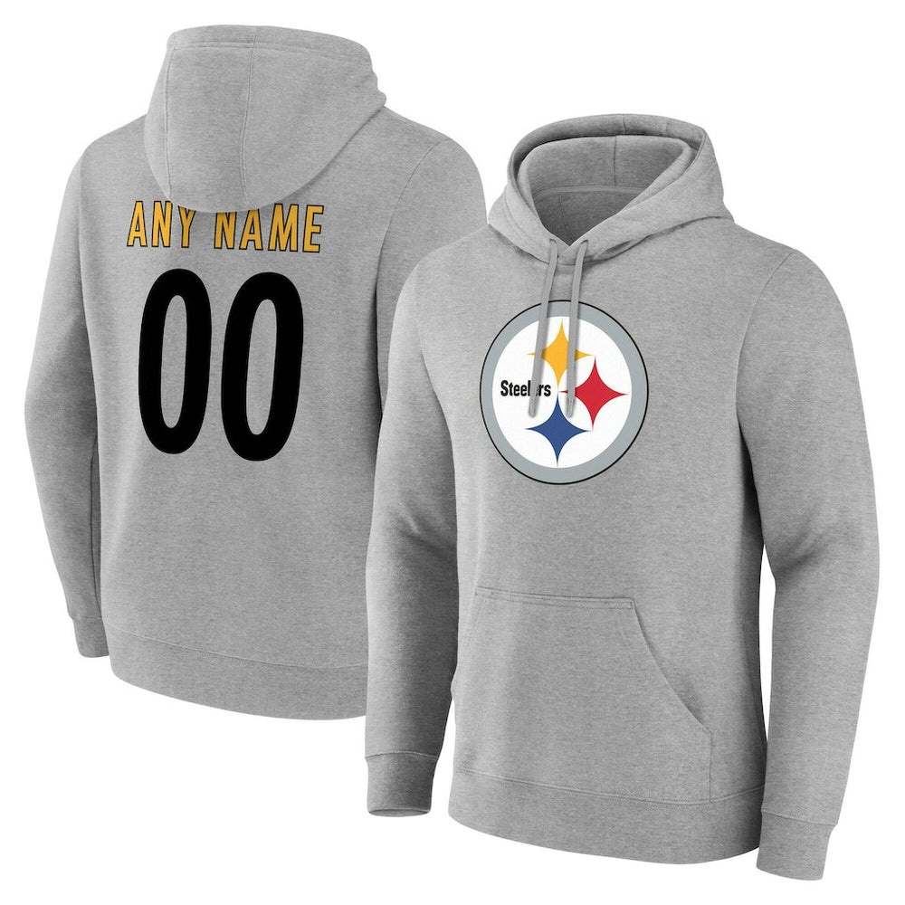 Pittsburgh Steelers Team Authentic Personalized Name & Number Hoodie Gray - NFL