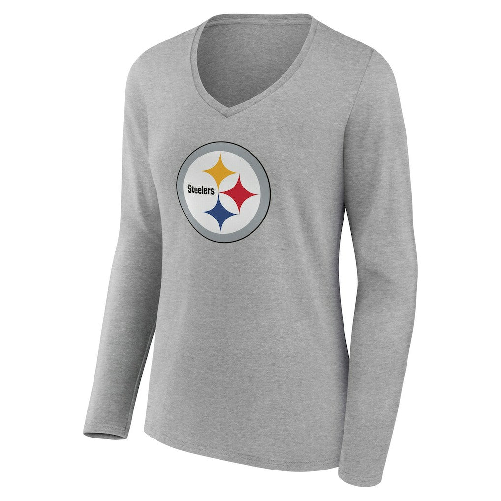 Pittsburgh Steelers Women's Team Authentic Personalized Name & Number Long Sleeve V-Neck T-Shirt Gray - NFL