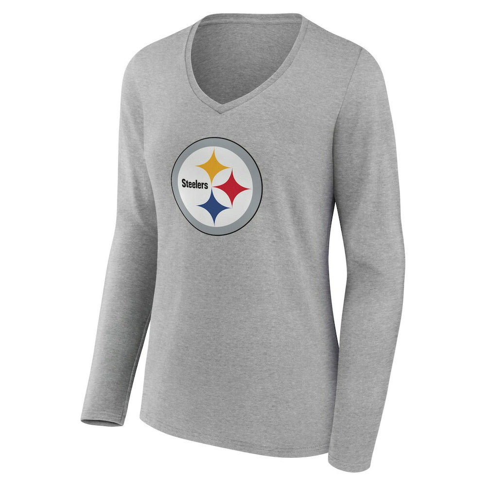 Pittsburgh Steelers Women's Team Authentic Personalized Name & Number Long Sleeve V-Neck T-Shirt Gray - NFL
