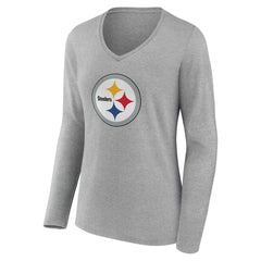 Pittsburgh Steelers Women's Team Authentic Personalized Name & Number Long Sleeve V-Neck T-Shirt Gray - NFL