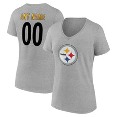 Pittsburgh Steelers Women's Team Authentic Personalized Name & Number V-Neck T-Shirt Gray - NFL