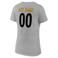 Pittsburgh Steelers Women's Team Authentic Personalized Name & Number V-Neck T-Shirt Gray - NFL