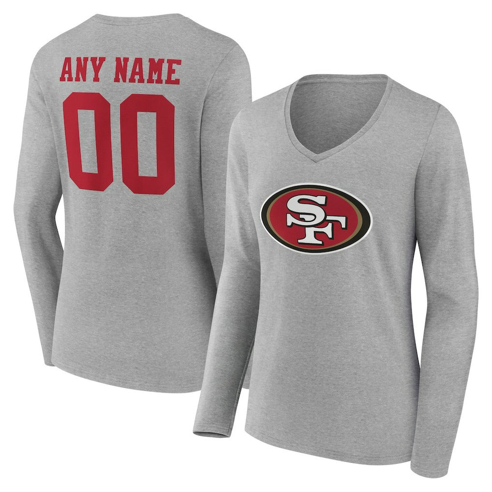 San Francisco 49ers Women's Team Authentic Personalized Name & Number Long Sleeve V-Neck T-Shirt Gray - NFL