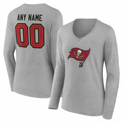 Tampa Bay Buccaneers Women's Team Authentic Personalized Name & Number Long Sleeve V-Neck T-Shirt Gray - NFL
