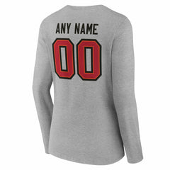 Tampa Bay Buccaneers Women's Team Authentic Personalized Name & Number Long Sleeve V-Neck T-Shirt Gray - NFL