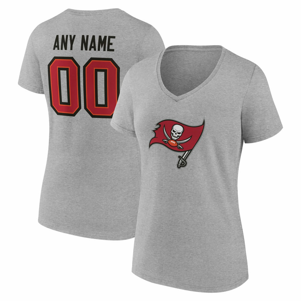 Tampa Bay Buccaneers Women's Team Authentic Personalized Name & Number V-Neck T-Shirt Gray - NFL