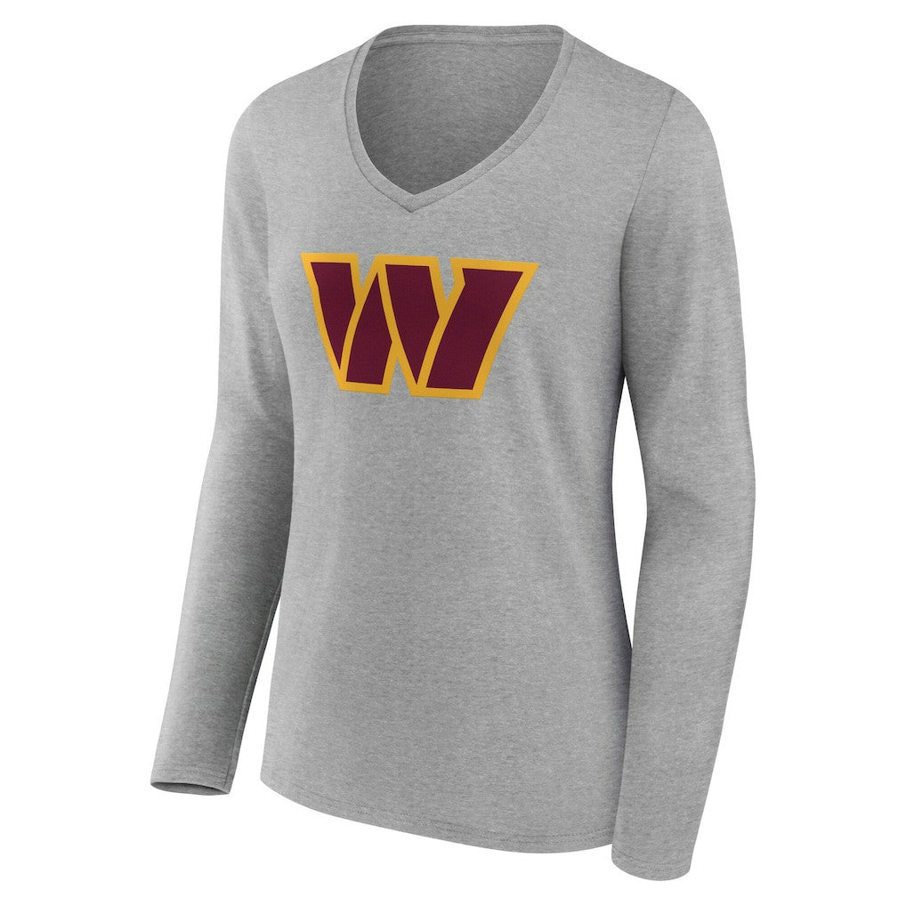 Washington Commanders Women's Team Authentic Personalized Name & Number Long Sleeve V-Neck T-Shirt Gray - NFL