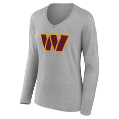 Washington Commanders Women's Team Authentic Personalized Name & Number Long Sleeve V-Neck T-Shirt Gray - NFL