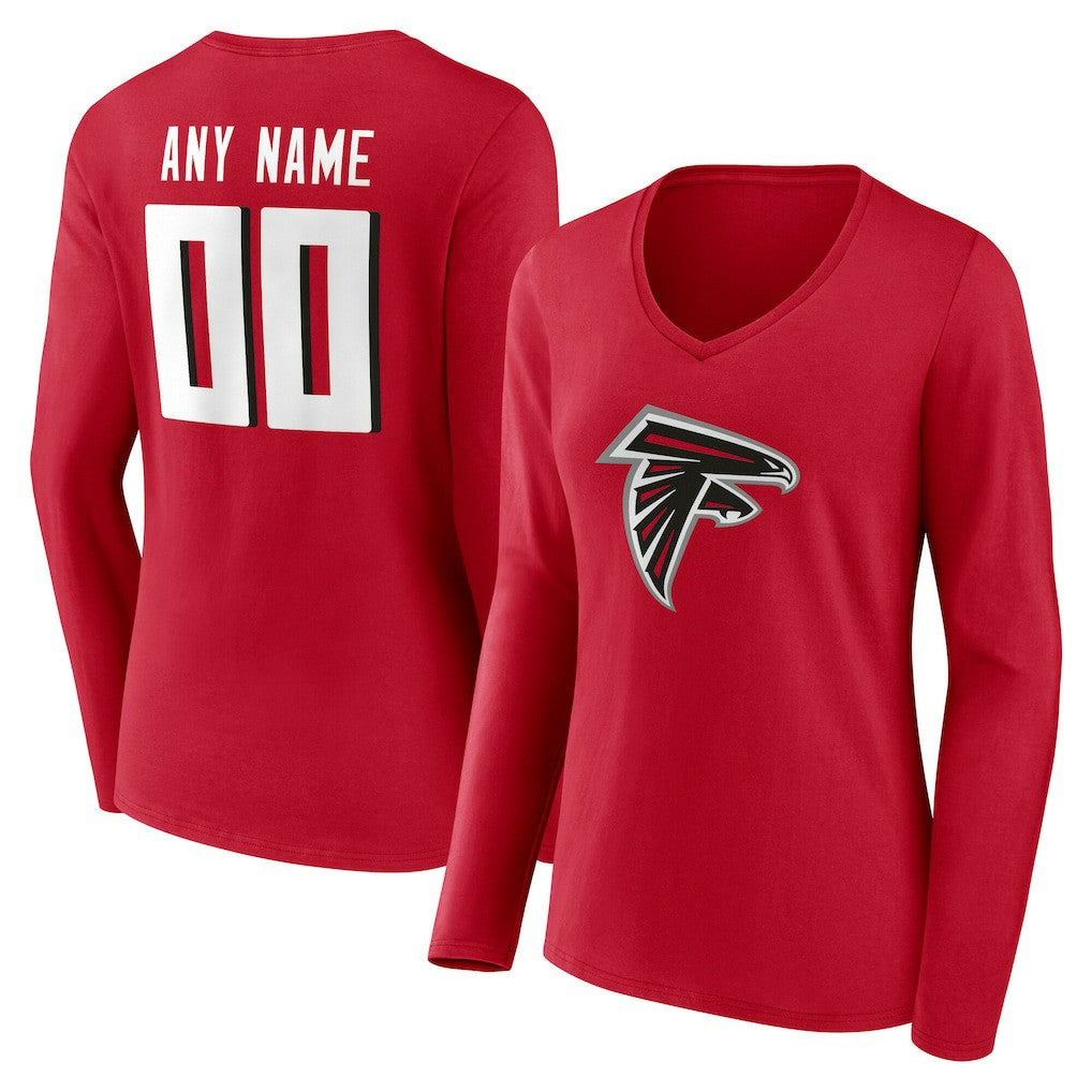 Atlanta Falcons Women's Team Authentic Personalized Name & Number Long Sleeve V-Neck T-Shirt Red - NFL