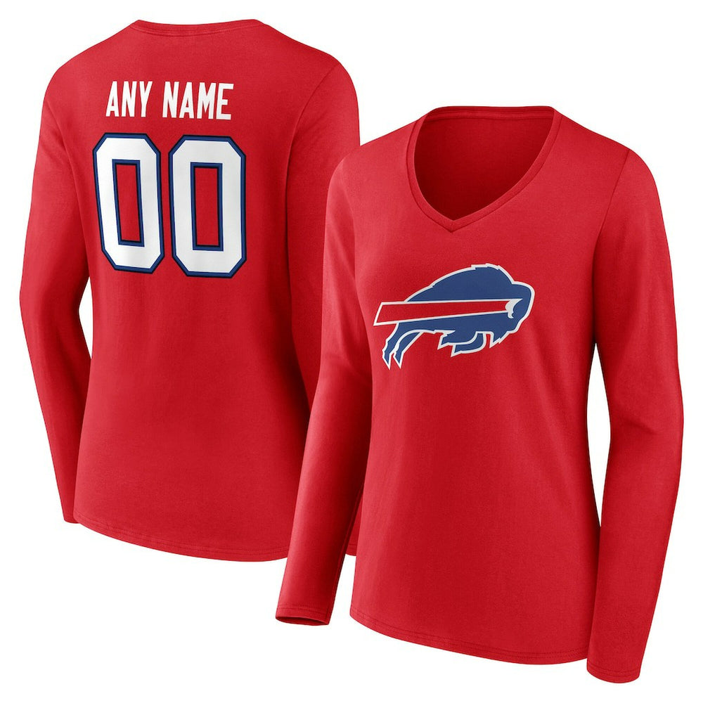Buffalo Bills Women's Team Authentic Personalized Name & Number Long Sleeve V-Neck T-Shirt Red - NFL