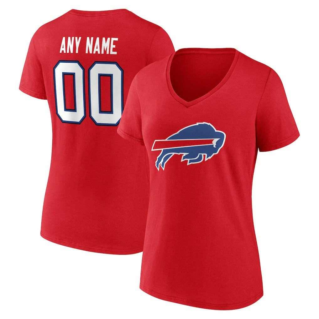 Buffalo Bills Women's Team Authentic Personalized Name & Number V-Neck T-Shirt Red - NFL