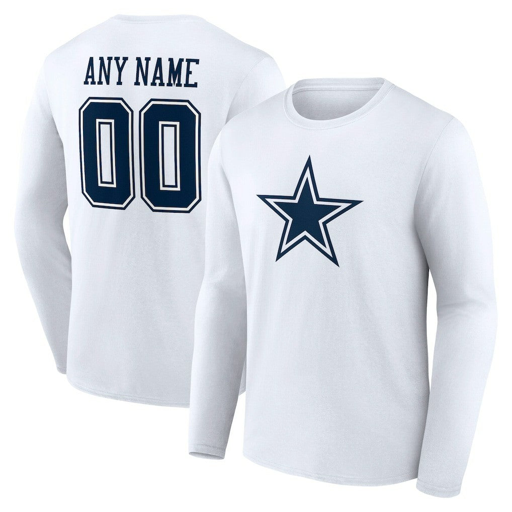 Dallas Cowboys Team Authentic Personalized Name & Number Long Sleeve T-Shirt White - NFL
