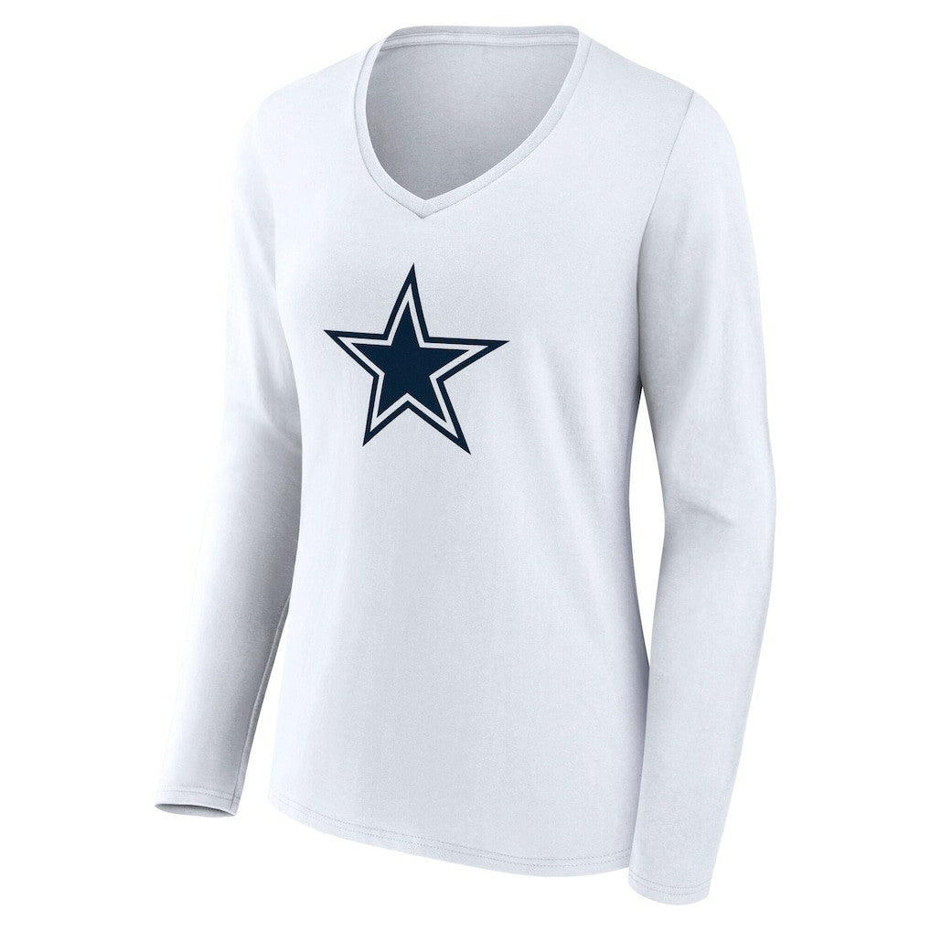 Dallas Cowboys Women's Team Authentic Personalized Name & Number Long Sleeve V-Neck T-Shirt White - NFL