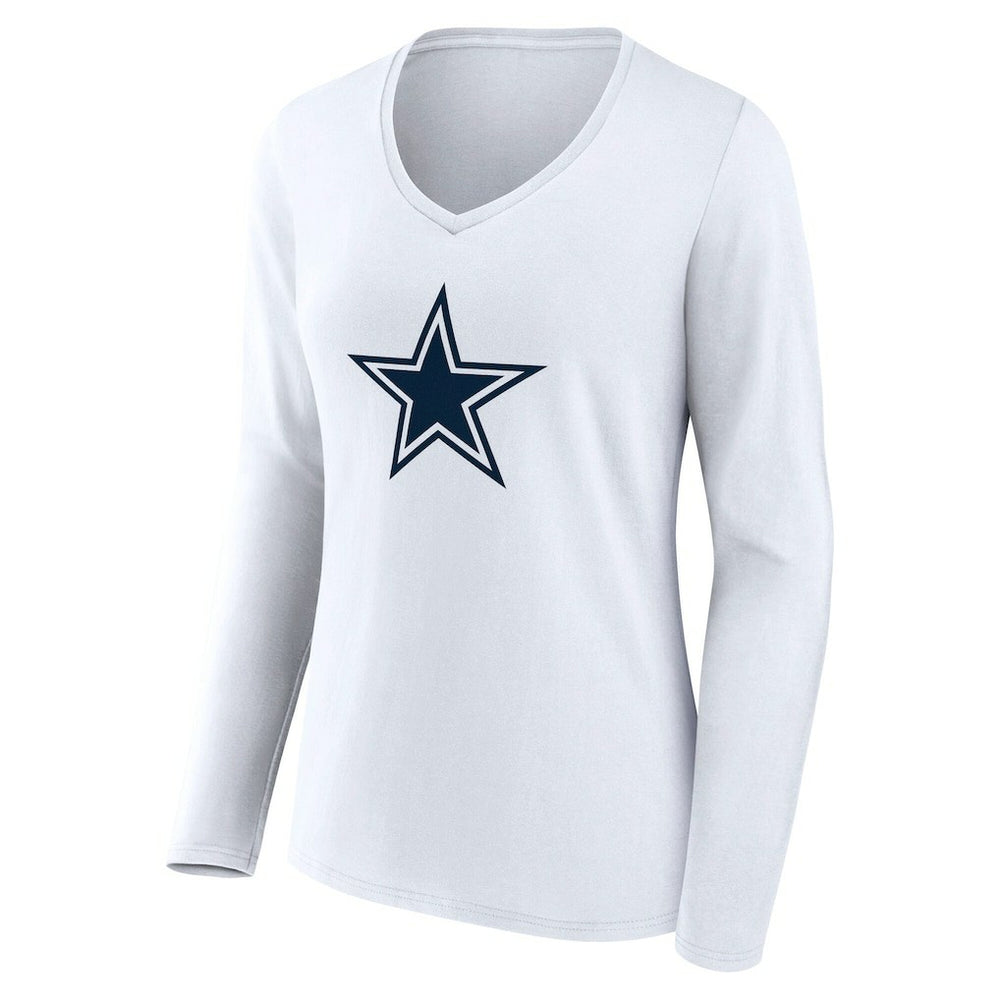 Dallas Cowboys Women's Team Authentic Personalized Name & Number Long Sleeve V-Neck T-Shirt White - NFL