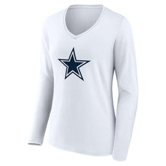 Dallas Cowboys Women's Team Authentic Personalized Name & Number Long Sleeve V-Neck T-Shirt White - NFL