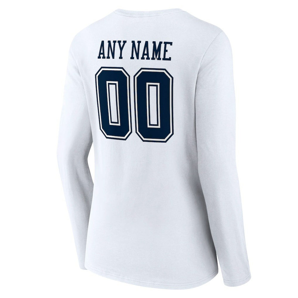 Dallas Cowboys Women's Team Authentic Personalized Name & Number Long Sleeve V-Neck T-Shirt White - NFL