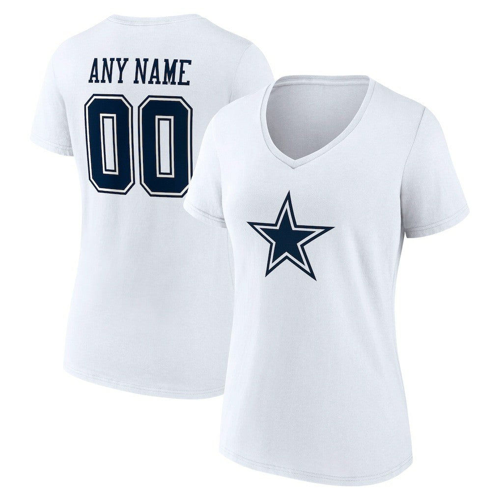 Dallas Cowboys Women's Team Authentic Personalized Name & Number V-Neck T-Shirt White - NFL