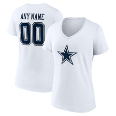 Dallas Cowboys Women's Team Authentic Personalized Name & Number V-Neck T-Shirt White - NFL