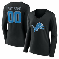 Detroit Lions Women's Team Authentic Personalized Name & Number Long Sleeve V-Neck T-Shirt Black - NFL