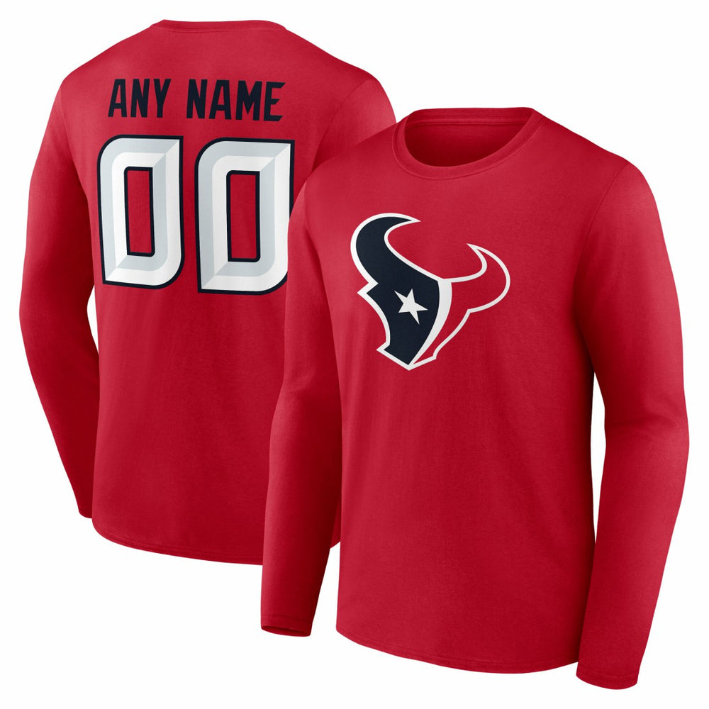 Houston Texans Team Authentic Personalized Name & Number Long Sleeve T-Shirt Red - NFL