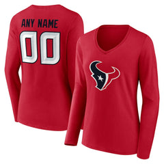 Houston Texans Women's Team Authentic Personalized Name & Number Long Sleeve V-Neck T-Shirt Red - NFL