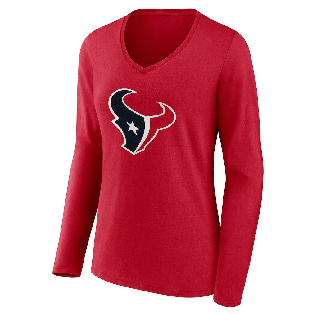 Houston Texans Women's Team Authentic Personalized Name & Number Long Sleeve V-Neck T-Shirt Red - NFL