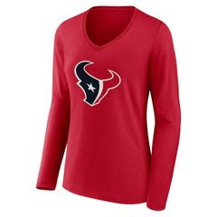 Houston Texans Women's Team Authentic Personalized Name & Number Long Sleeve V-Neck T-Shirt Red - NFL