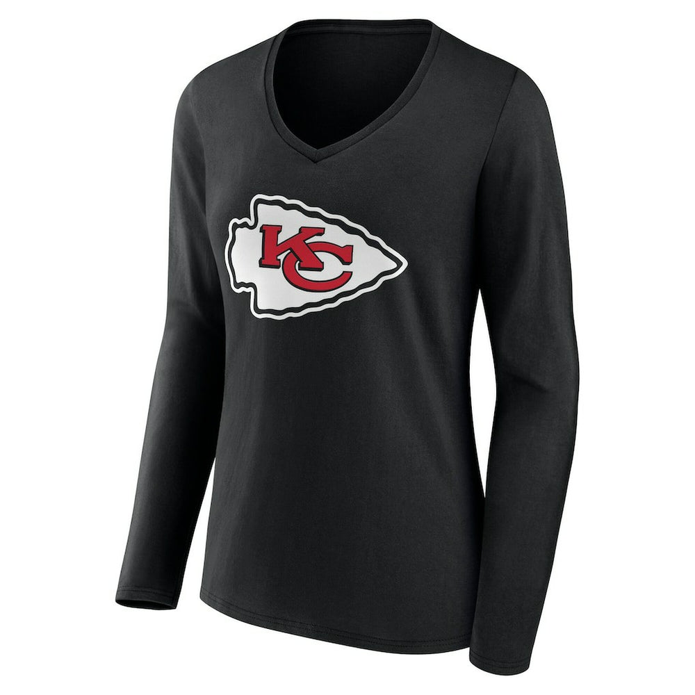 Kansas City Chiefs Women's Team Authentic Personalized Name & Number Long Sleeve V-Neck T-Shirt Black - NFL