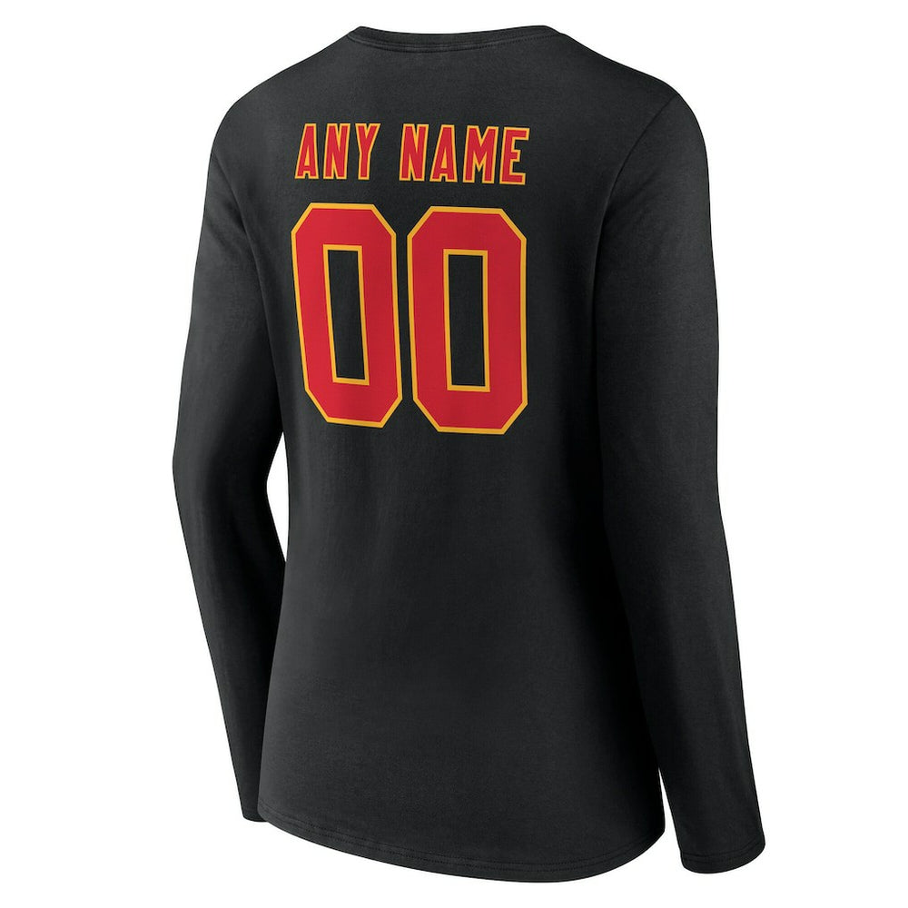 Kansas City Chiefs Women's Team Authentic Personalized Name & Number Long Sleeve V-Neck T-Shirt Black - NFL