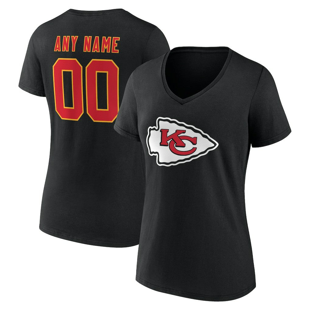Kansas City Chiefs Women's Team Authentic Personalized Name & Number V-Neck T-Shirt Black - NFL