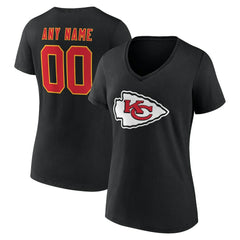 Kansas City Chiefs Women's Team Authentic Personalized Name & Number V-Neck T-Shirt Black - NFL