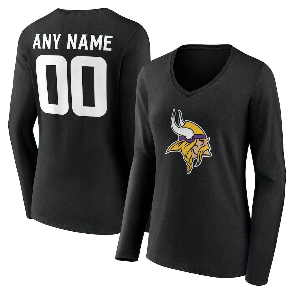 Minnesota Vikings Women's Team Authentic Personalized Name & Number Long Sleeve V-Neck T-Shirt Black - NFL