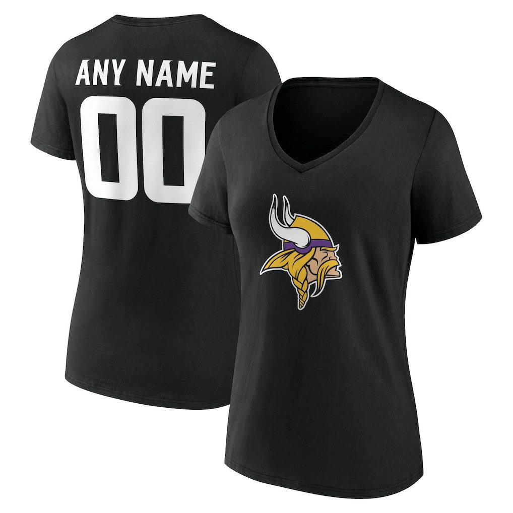 Minnesota Vikings Women's Team Authentic Personalized Name & Number V-Neck T-Shirt Black - NFL