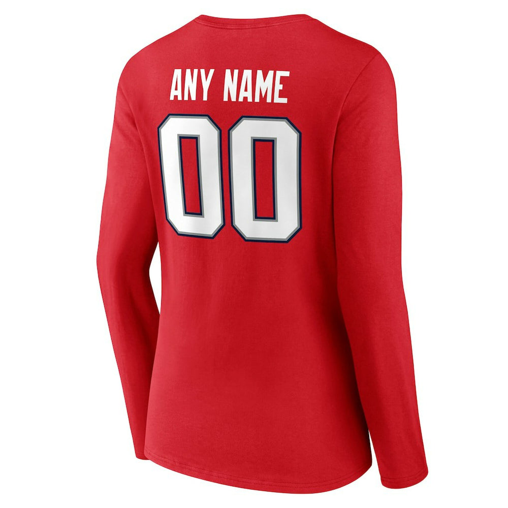New England Patriots Women's Team Authentic Personalized Name & Number Long Sleeve V-Neck T-Shirt Red - NFL