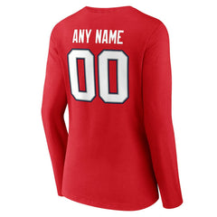 New England Patriots Women's Team Authentic Personalized Name & Number Long Sleeve V-Neck T-Shirt Red - NFL
