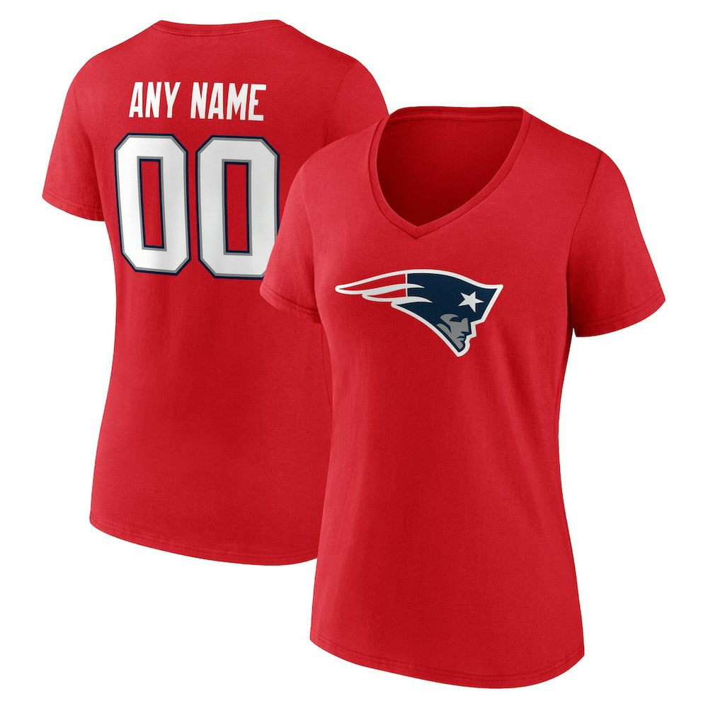 New England Patriots Women's Team Authentic Personalized Name & Number V-Neck T-Shirt Red - NFL