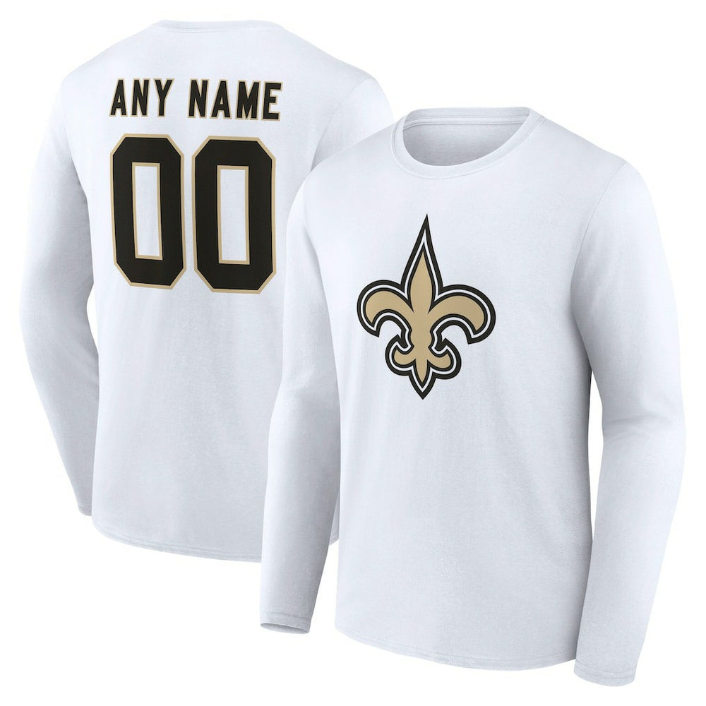 New Orleans Saints Team Authentic Personalized Name & Number Long Sleeve T-Shirt White - NFL