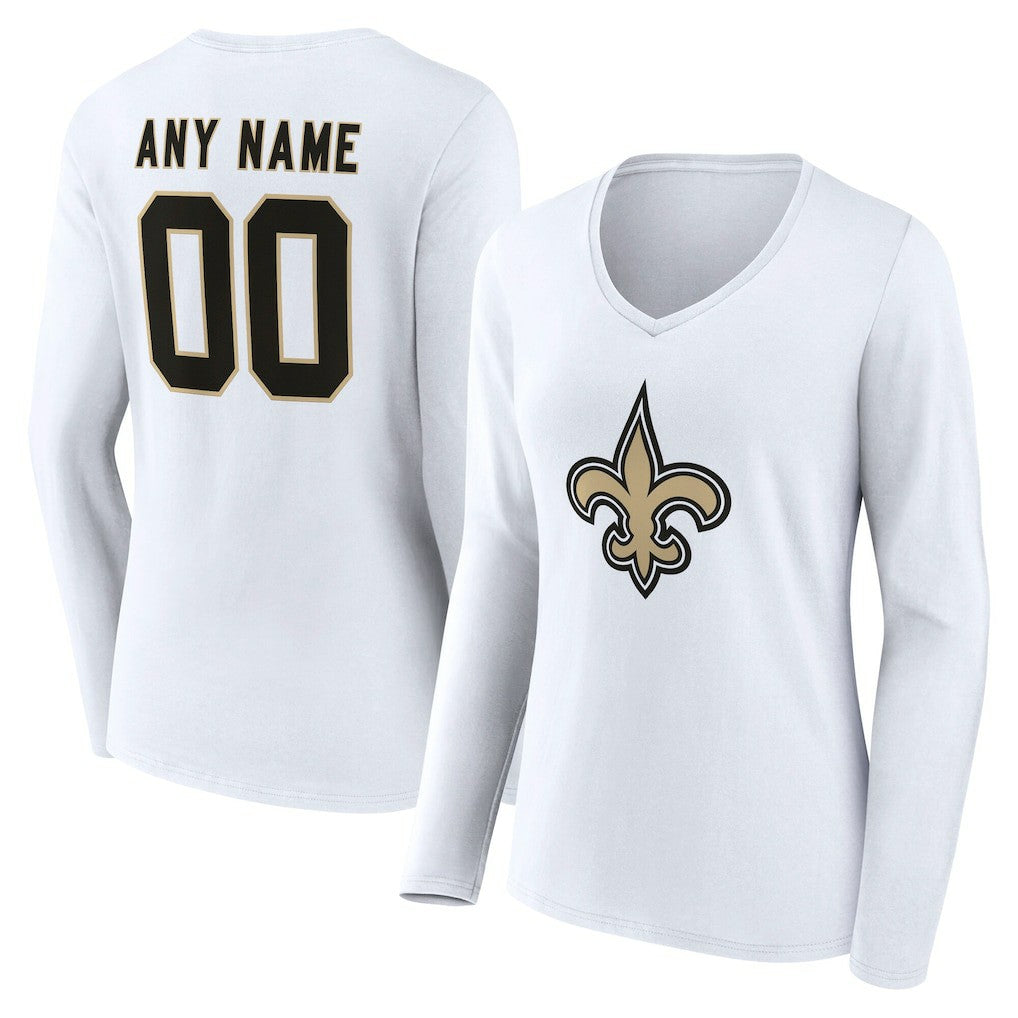 New Orleans Saints Women's Team Authentic Personalized Name & Number Long Sleeve V-Neck T-Shirt White - NFL